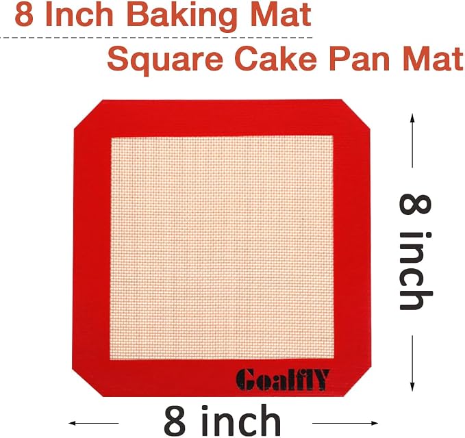 8 Inch Square Silicone Baking Mat, Set of 3 Silicone Cooking Mat for 8 Inch Cake Pan, Nonstick Silicone Mat for Baking, Silicone Mat for Baking Sheet (Red, Blue, Grey)
