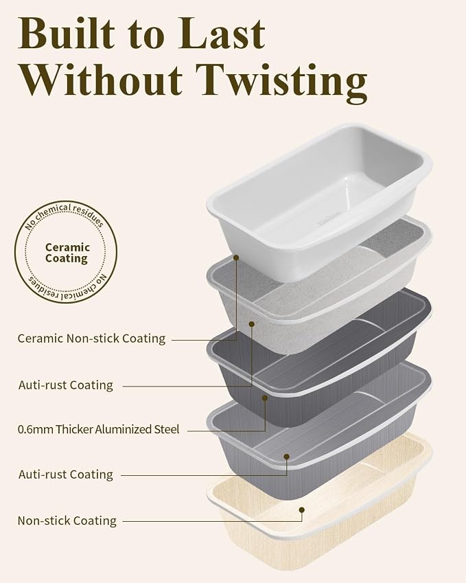 Non-Stick Bread Loaf Pan, 9x5 Inch, Ceramic Coating, Aluminized Steel, Oven Safe to 550°F, Dishwasher Safe - Non-Toxic, PTFE & PFOA Free, Sunshine Cream