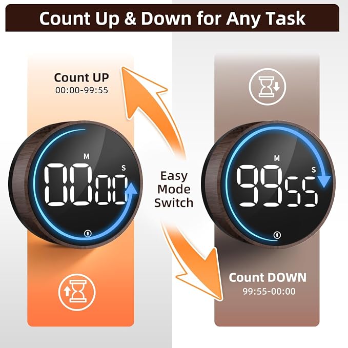 VOCOO Digital Kitchen Timer - Magnetic Countdown Countup Timer with Large LED Display Volume Adjustable, Easy for Cooking and for Seniors and Kids to Use
