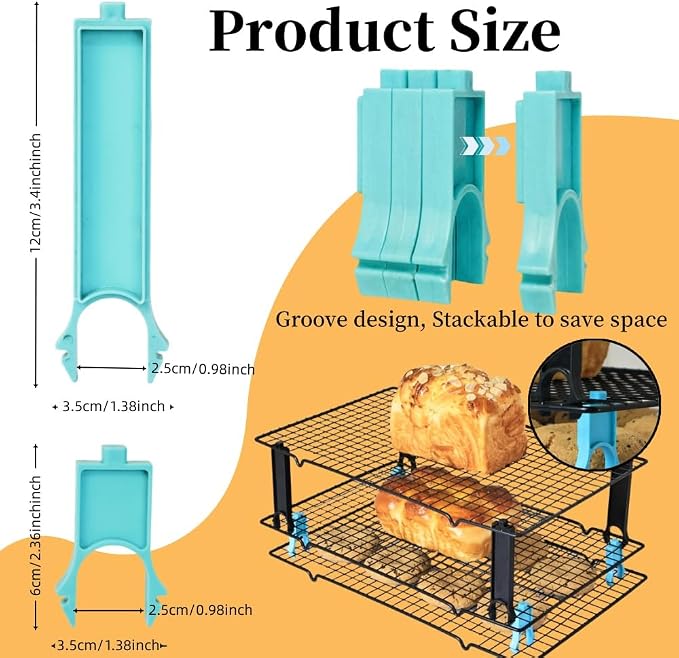 4PCS Saving Harvest Cooling Rack Stacker - Cooling Rack Organizer, Stacking Clips for Cookie & Stackable Cooling Rack, Cookie Bread Cake Cooling Rack Baking Gifts (Blue, Large 4pcs)
