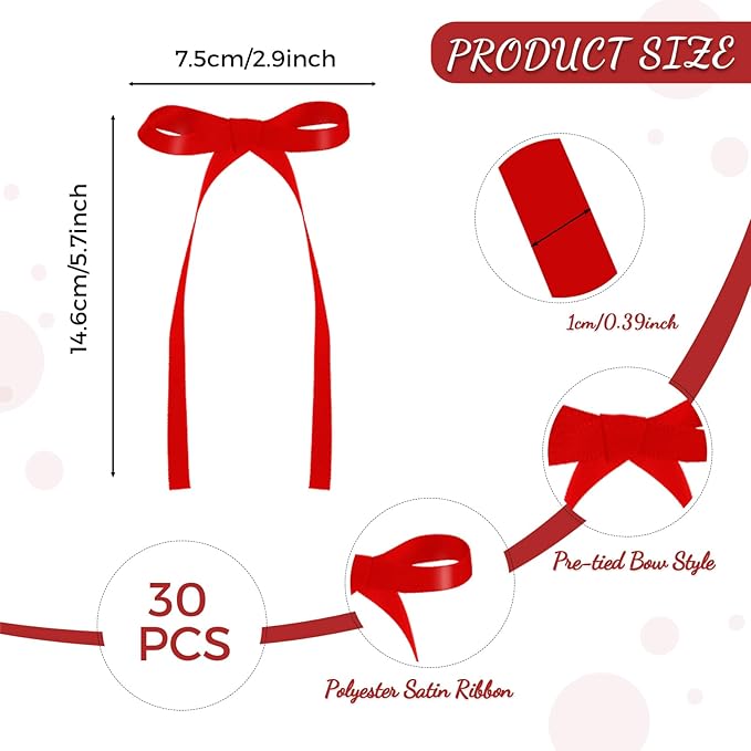 NatNarr 30 Pack Bow Cake Toppers Red Ribbon Bows for Cake Bow Cupcake Toppers Back to School Decorations Bow Birthday Decorations for Baby Shower, Wedding, Engagement, Bachelorette Party