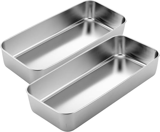 Funnymoom 2 Pcs Large Stainless Steel Cake Pan 13" x 5" Rectangle Nonstick Bread Loaf Baking Pan Sheet Bakeware for Fish Cakes Breads Casseroles Vegetables Dishwasher Safe
