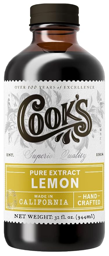 Cook's Pure Lemon Extract, Premium Quality, Cold Pressed Lemon, Sugar Free, Gluten Free, Allergen Free, 32 oz
