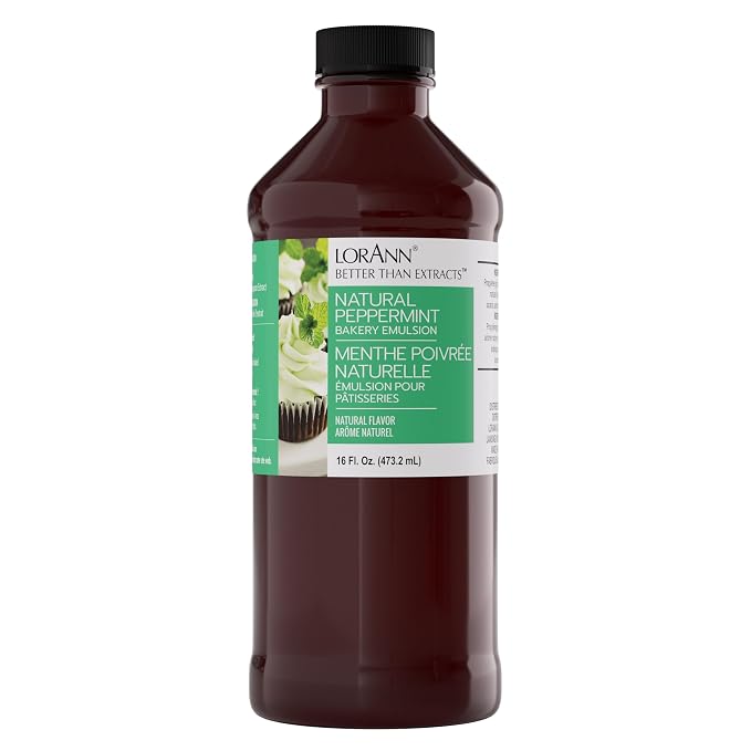 LorAnn Oils Peppermint Bakery Emulsion: True Essence, Ideal for Boosting Fruit Tones in Cakes, Cookies & Desserts, Gluten-Free, Keto-Friendly, Extract Substitute Essential for Your Kitchen, 16 Oz