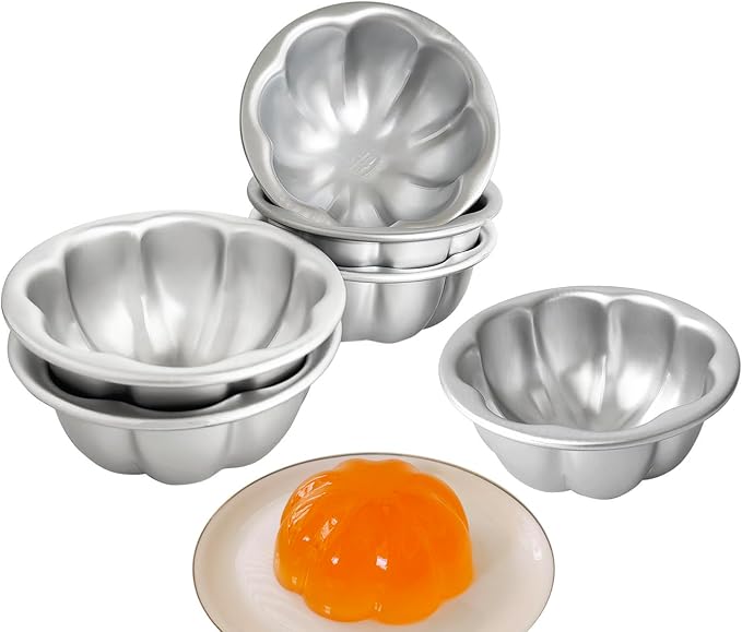 Aluminum Alloy Half Ball Pumpkin Tart Pan, Deep Tart Tins Jelly Mold, Muffin Cups Flower Shape for Cake, Tartlets, Brownies, Popover, Quiches - 6PCS