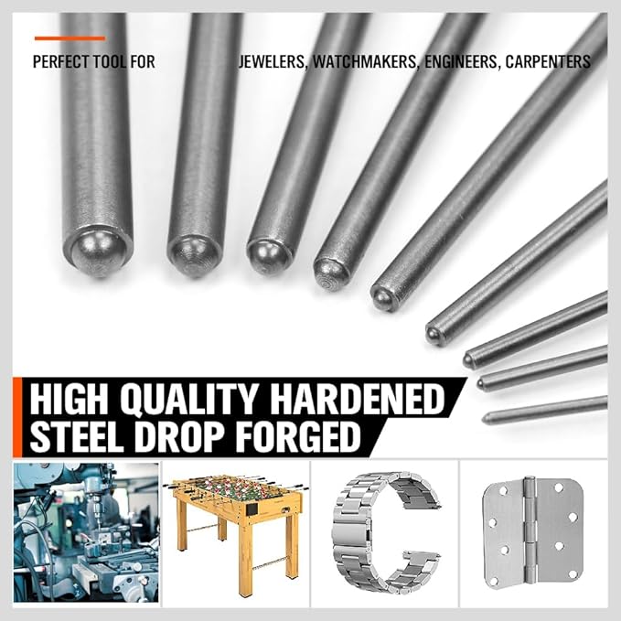 HORUSDY 9 Pieces Roll Pin Punch Set, Removing Repair Tool with Holder for Automotive, Watch Repair, Jewelry and Craft (Pack of 2)