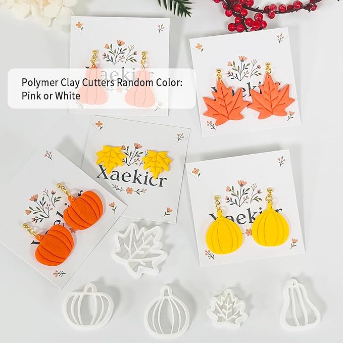 Xaekicr Fall Leaf Pumpkin Polymer Clay Cutters Set – 5 PCS Autumn Clay Earring Cutters for Jewelry Making – Polymer Clay Molds & Clay Tools for Fall DIY Crafts