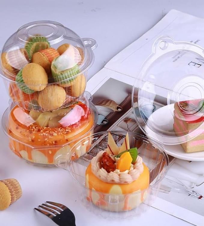 Hewnda 50 Pack Plastic Single Individual Cupcake Muffin Dome Holders Cases Boxes Cups Pods,Great for parties or cake,muffin sales