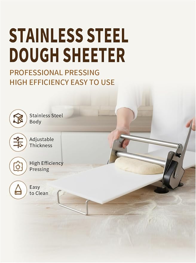 304 Stainless Steel dough Sheeter and Fondant Roller, fondant non-stick roller Manual,1-20mm Adjustable Thickness, 2 board 31.5inch, frosted and smooth boards