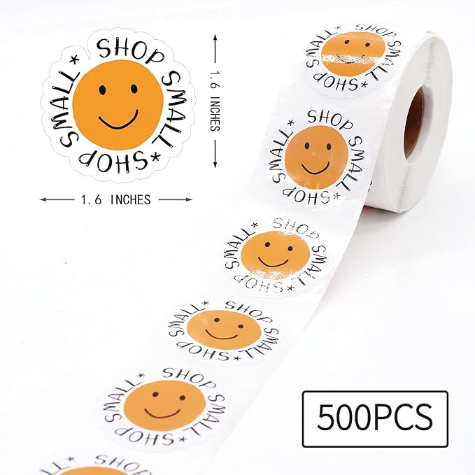 Littlefa 1.5” Shop Small Stickers,Cute Smile Sticker for Small Business Mail Bags Packaging 500 PCS