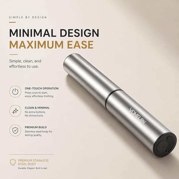 Rechargeable Milk Frother Handheld Electric Frother Wand Milk Foamer Drink Mixer for Coffee, Lattes, Cappuccino, and Egg, Stainless Steel for Travel-Silver