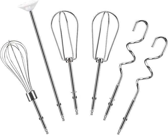 Hand Mixer Beaters Replacement for Cuisinart CHM Series, Stainless Steel Beater, Whisk, Dough Hook, Blending Rod Attachments Parts for HM-90S HM-50 HM-70 CHM-3 CHM-7PK 9 7 5 3 Mixers Blender - 6 PCS