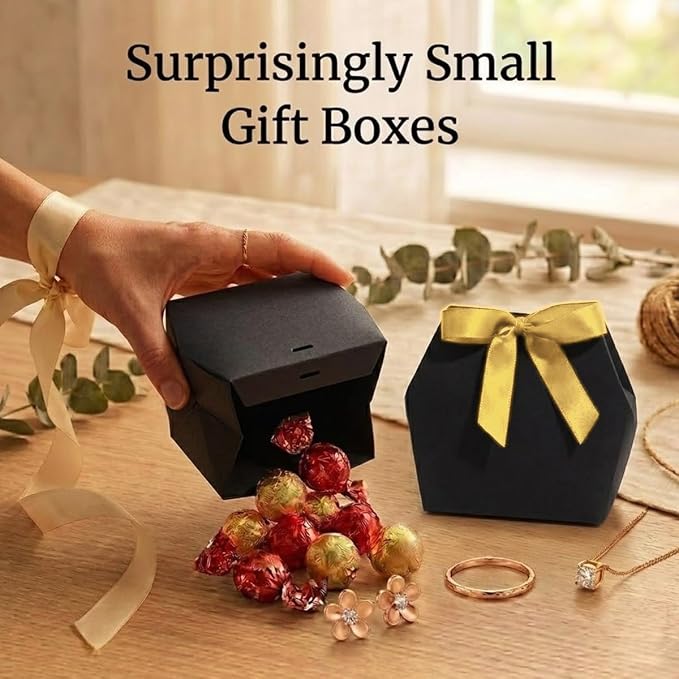 Rowcay Small Gift Boxes with Ribbons, 16 Pack Black Foldable Empty Gift Boxes for Wedding Party Favors, Cookies, Candy, Jewelry, Small Presents, Gift Packaging and Favor Displays