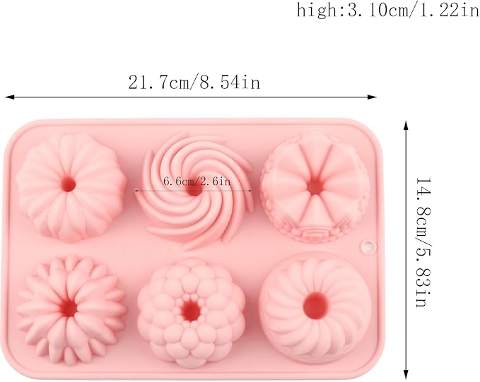 6 Cavity Mini Bundt Cake Pans Mold Fluted Tube Silicone Chocolate Molds For Candy Chocolate
