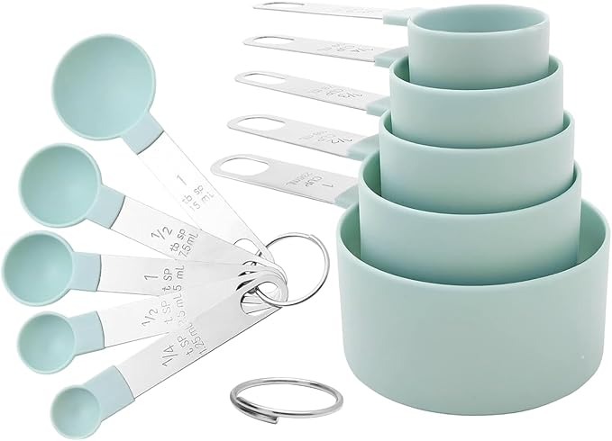 Measuring Cups and Spoons Set, 10-Piece, mint green | Stackable Nesting Design, Stainless Steel Handles, For Cooking, Baking & Meal Prep