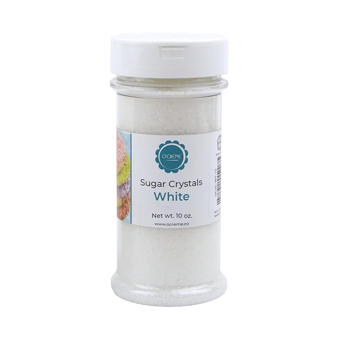 O’Creme Sugar Crystals - Coarse Sugar for Cookie Decorating - Eye-Catching Sugar Crystals – Coarse Sugar for Unique Cake Toppings, Cupcakes and Cookies – Ideal Decoration Solution - 10 Ounce White