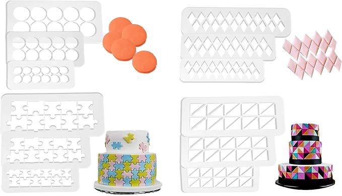 12 Pcs Square Fondant Cutter Puzzle Fondant Cutters - 4 Size Geometric Shape Fondant Cutter Cake Border Decorating Tool, Creative Cake Decorating