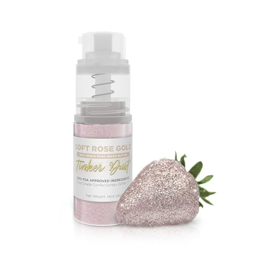Bakell - Soft Rose Gold Tinker Dust (4g, 1x Mini Spray Pump) Edible Glitter for Food, Desserts, and Baked goods!