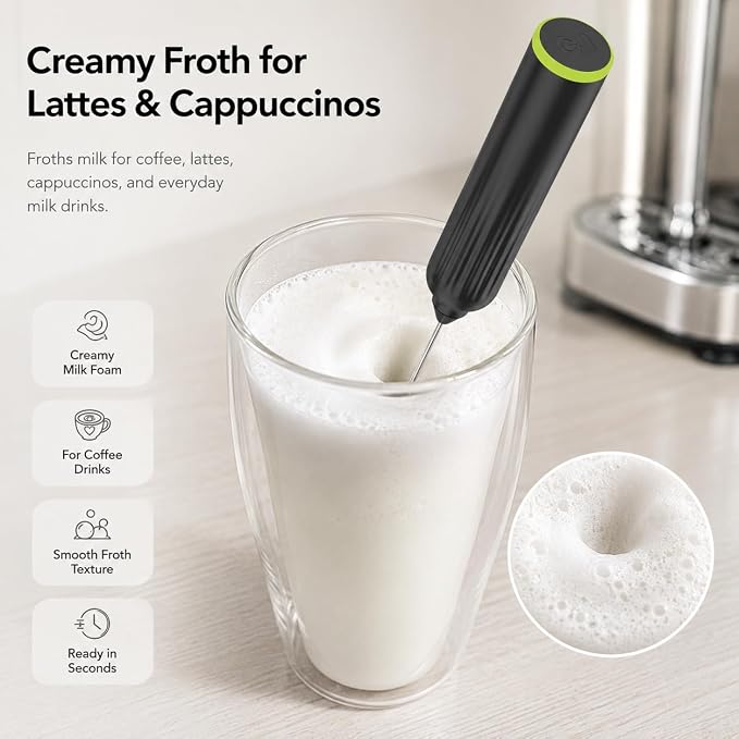 Milk Frother Handheld,3-Speed Rechargeable Coffee Foamer Drink Whisk with 3 Stainless Steel Heads Electric USB C Whisk for Coffee, Latte, Cappuccino, Hot Chocolate, Protein,Egg light Black