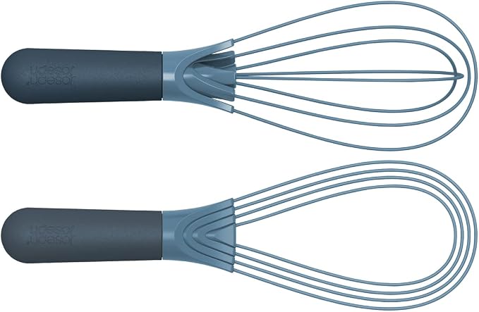 Joseph Joseph 981000 Twist Whisk 2-In-1 Collapsible Balloon and Flat Whisk Silicone Coated Steel Wire, Sky & 98999 Nest Measure Measuring Cup Set, Sky Blue