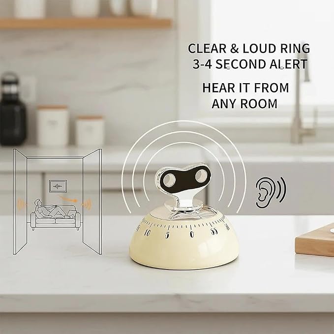 Retro Kitchen Timer Magnetic Mechanical 60 Minute Wind Up Timer No Batteries, Loud Alarm Timer for Cooking, Baking, Classroom, ABS Portable Kitchen Timer, Magnetic Mechanical Timing(White)