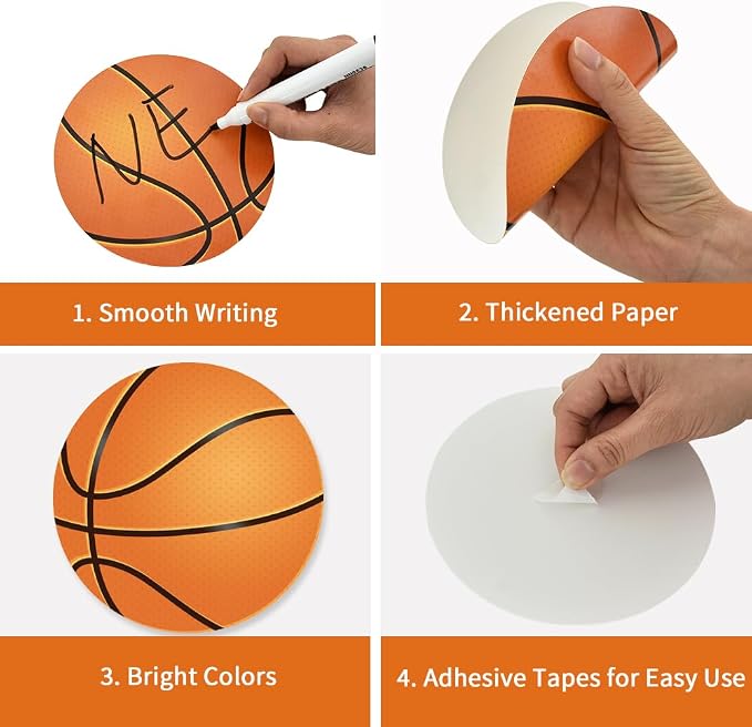 Vuzvuv 60Pcs 6In Paper Basketball Cutouts with 120Pcs Glue Points,Basketball Cut Outs Bulletin Board Decorations for Wall