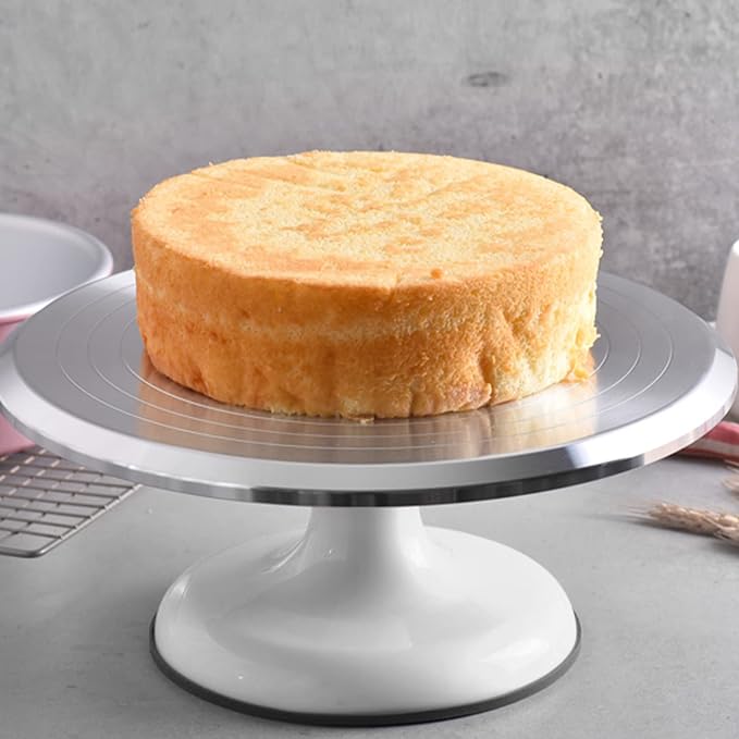Fdit Cake Decorating Turntable, 10 Inch, Aluminum Alloy, Silent Bearing, Revolving Cake Stand, White