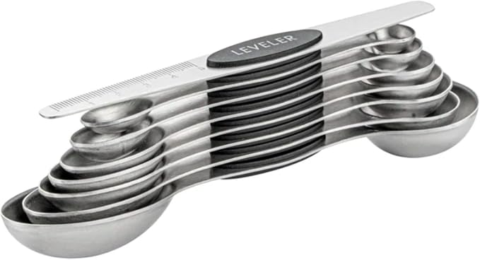 Restaurantware Met Lux 8-piece Measuring Spoon Set 1 Premium Magnetic Measuring Spoon Set - Dual-Sided With Leveler Black Stainless steel Spoon Set With U.S. And Metric Units Dishwashable