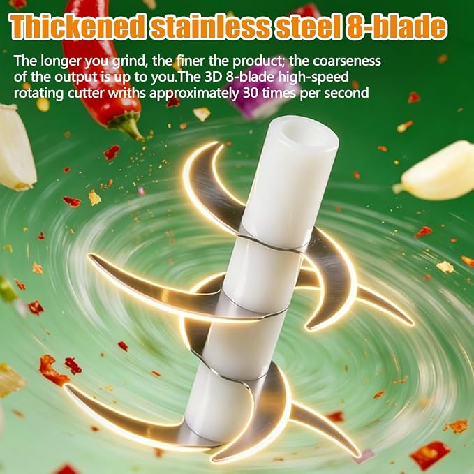 2026 New 450ML Electric Garlic Chopper, Powerful Portable Mini Food Processor, 1 Head 8 Blades, Partition Panel, Brush and Spoon, Garlic Mincer Electric for Ginger, Chili, Fruit, Meat, Onion, etc