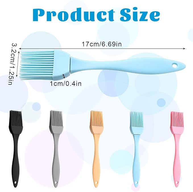 Yuanchu Silicone Basting Pastry Brush, 5 Pcs Heat Resistant, BPA Free, Dishwasher Safe, Black, Gray, Orange, Blue, Pink