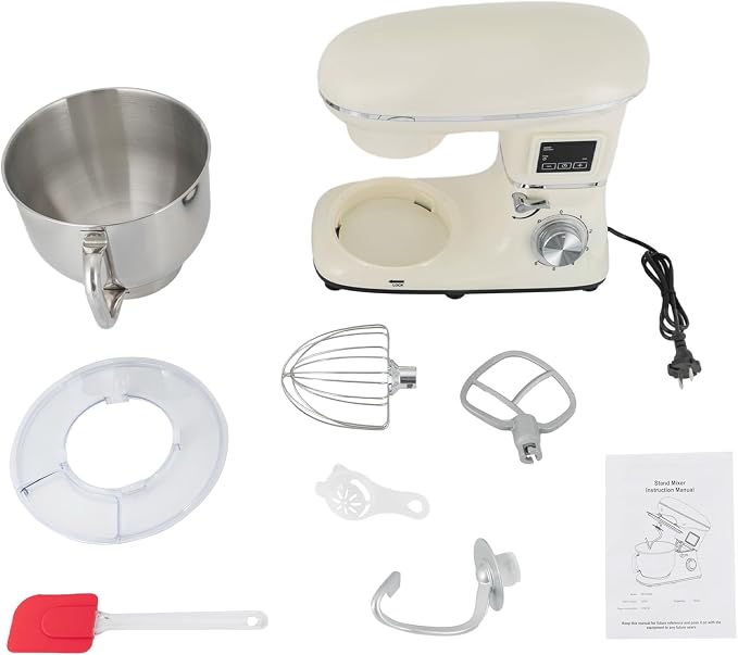 1350W Stand Mixer,6.5Qt Electric Kitchen Mixer,Dough Machine with LCD Display,Electric Food Mixer for Kitchens,Restaurants,Bakeries (Black) (1350, Watts) (White)