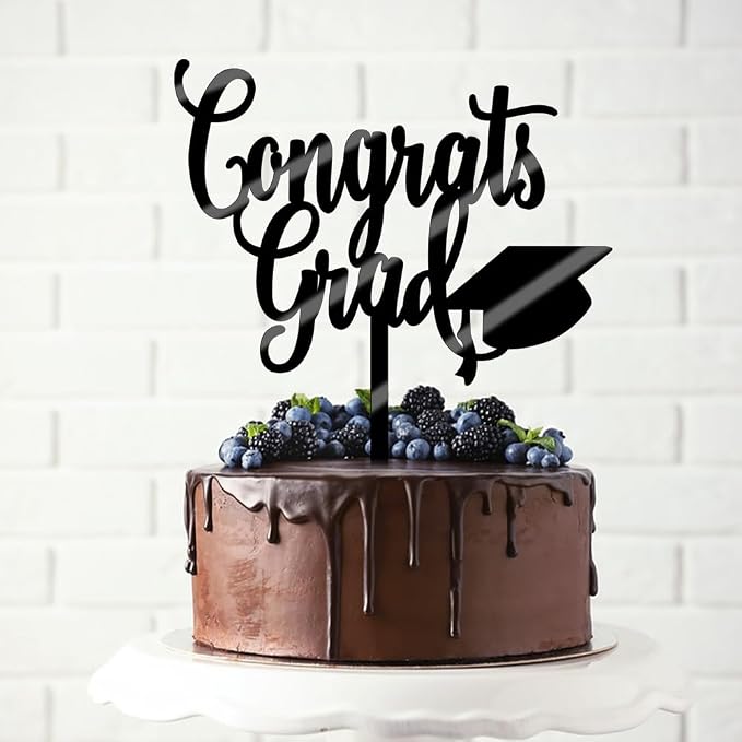 Congrats Grad Cake Topper,2026 Graduation Cake Topper, Congrats Grad Decorations,2026 High School/College/Senior Graduation Party Decorations Supplies. (Congrats Grad Acrylic black)