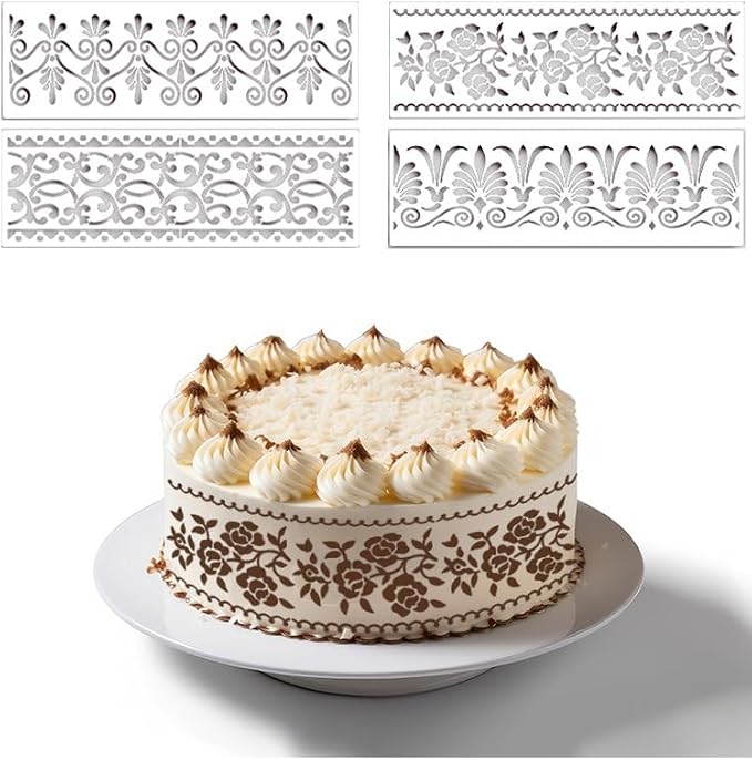 Mdgfge 12 Pcs Cake Decoration Stencils Templates - Floral Wedding Stencil, Molds for Hollow Lace Cookie Dessert - DIY Baking Tool for Family Decor