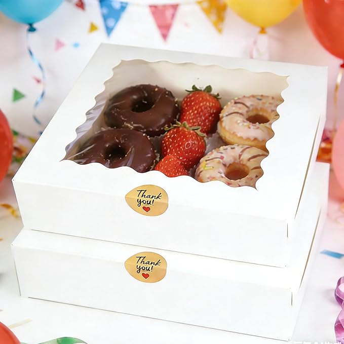 25pcs Cookie Boxes 9x9x2.5 Inches White Bakery Box with Window,Professional Pastry and Macaron, Packaging Container, Display Gift Box (25, WHITE, 9 * 9 * 2.5inch)