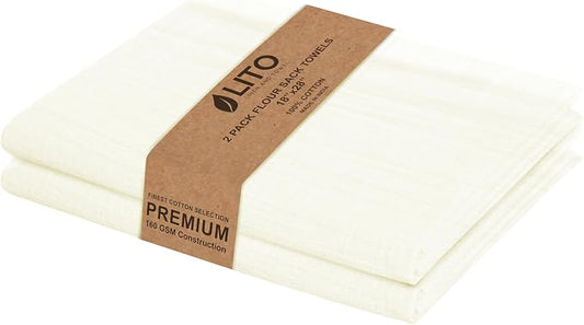 Flour Sack Towels | Tea Towel for Crafts| Kitchen Dish Cotton Blank Towel for Embroidery| Baking Bread Proofing Linen Cover| Super Absorbent Quick Dry| 2 Pack 18"x 28" Natural