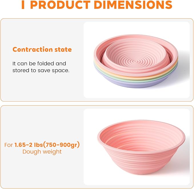 4 PCS 9Inch Silicone Bread Proofing Baskets Oval Banneton Basket Collapsible Sourdough Bread Baking Supplies Non-stick Dough Proofing Bowls Containers Oven Safe for Breads Making