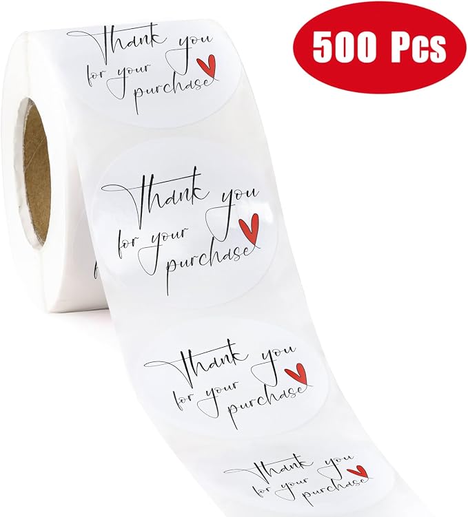 WRAPAHOLIC 2 Inch 500 Total Business Stickers Roll - Thank You for Your Purchase Text Design, Thank You Lables, Shipping Stickers for Party Decorations and Craft