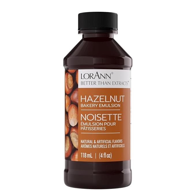 LorAnn Oils Hazelnut Bakery Emulsion: True Essence, Ideal for Boosting Fruit Tones in Cakes, Cookies & Desserts, Gluten-Free, Keto-Friendly, Extract Substitute Essential for Your Kitchen, 4 Oz