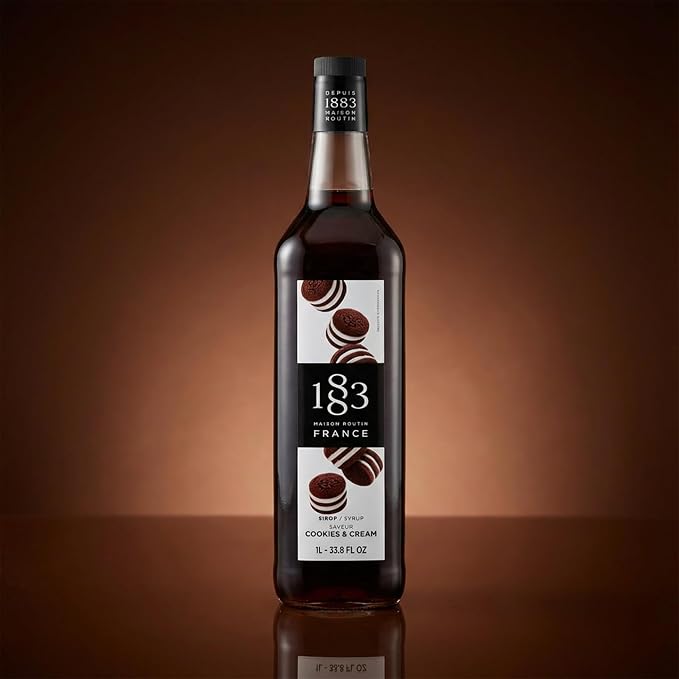 1883 Cookies & Cream Syrup for Coffee, Lattes & Drinks, Made in France, 1 Liter Glass Bottle