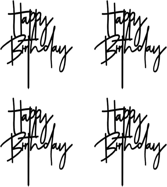 ZHENGYE 4 Pcs Black Acrylic Happy Birthday Cake Toppers Set for Cupcake, Desserts, Muffin, Ice Cream, Fruits & Birthday Party Decoration