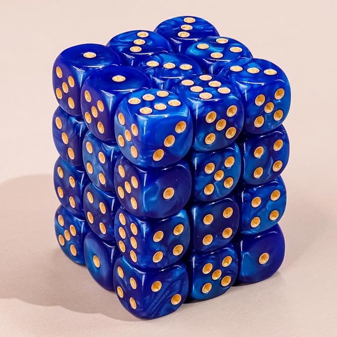 36 of Pack 12MM 6 Sided MINI Dice Set,Pearl Pattern Game Dice Set, 6 Sided Standard Dices for Yahtzee, Bunco or Teaching Math,with Portable Plastic Box(Deep Blue Pearl)