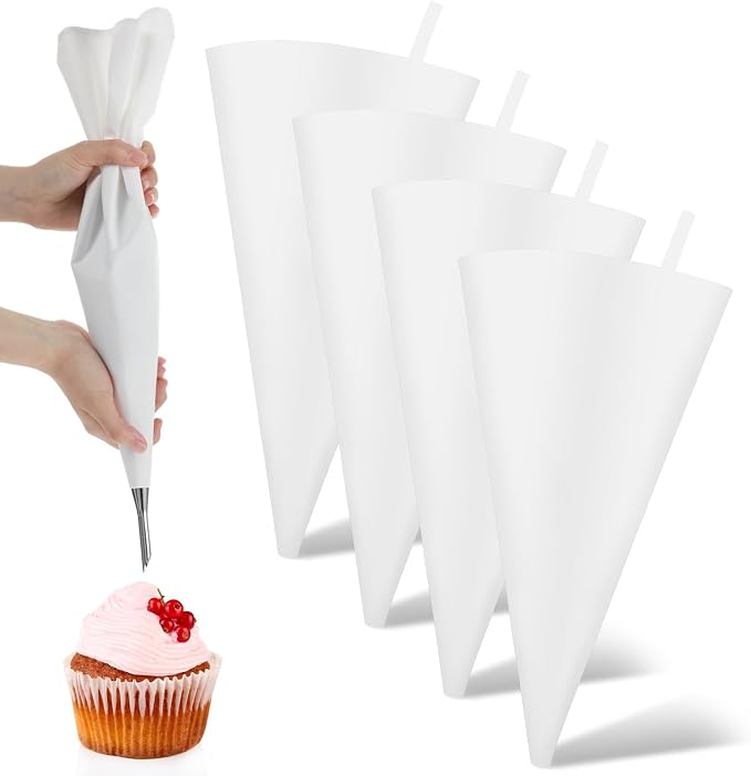 4 Pcs 15.7 Inch Reusable Piping Bags, Tipless Cloth Pastry Bags, White Cloth Frosting Bag, Hangable Icing Piping Bag for Baking Cake Decorating