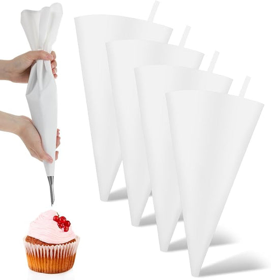 4 Pcs 15.7 Inch Reusable Piping Bags, Tipless Cloth Pastry Bags, White Cloth Frosting Bag, Hangable Icing Piping Bag for Baking Cake Decorating