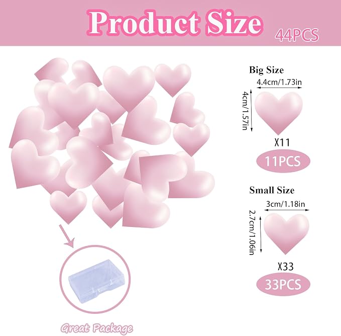 44PCS Edible Valentines Day 3d Heart Cupcake Toppers Pink Glitter Heart Cupcake Picks Happy Valentine's Day Heart Cake Decor for Valentine's Day Theme Party Decoration Supplies