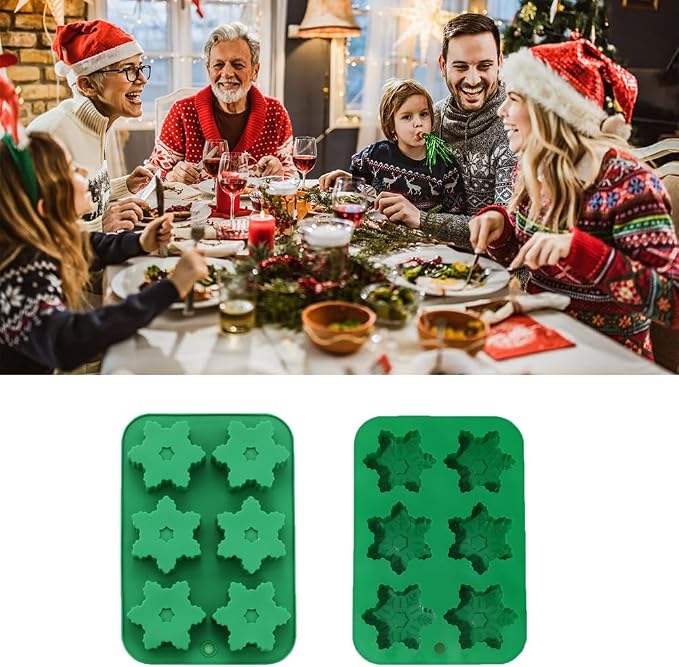 6 Cavities Silicone Cookies Biscuit Mold, 6-hole Christmas Halloween Candy Mold, Reusable DIY Baking Mold Jelly Chocolate Mold, Ice Cube Tray Wax Melt Molds(Set of 2 Green Snows)