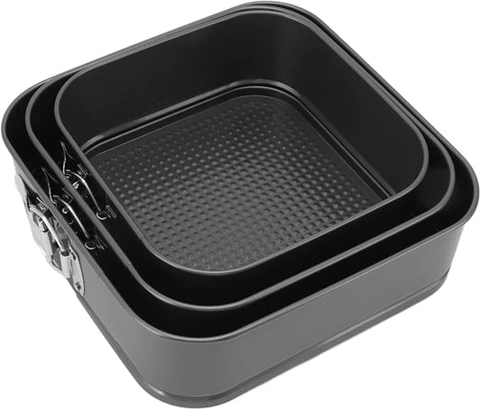 Focket Springform Cake Pan Set, Leak Proof Nonstick Coating Cheesecake Pan, Square Springform with Removable Bottom Stainless Steel Buckle, for Cheesecake Mousse Quiche Baking (20/22/24)