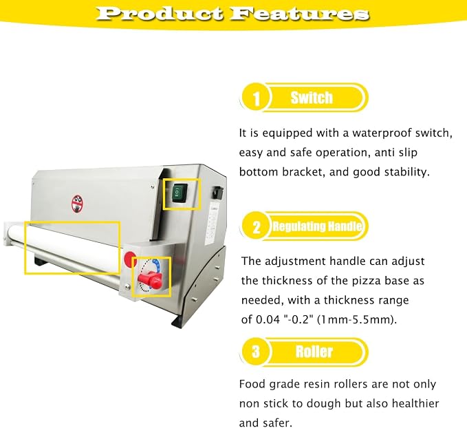 Commercial Pizza Dough Roller Sheeter 4"-19" Electric Pizza Dough Roller Sheeter 110V 450W Stainless Steel Pastry Press Making Machine