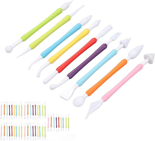 Cake Decorating Kit Premium Material Fondant Modeling Tools Set of 9 Pieces, Convenient Double End Design for Fine Engraving, Color Mixing, for Bakers