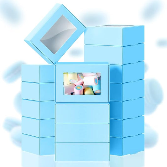 Zonon 30 Pcs Soap Boxes for Homemade Packaging, Mini Kraft Boxes with Window for Bakery Candy Soap Making Gift Packaging, 3.7x2.6x1.4 Inch (Blue)