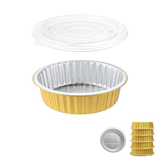 29oz Round Aluminum Foil Containers with Lids, 5 Pack | 7 Inch Round, Heavy Duty Foil, Ideal for Food Storage, Meal Prep and Soup